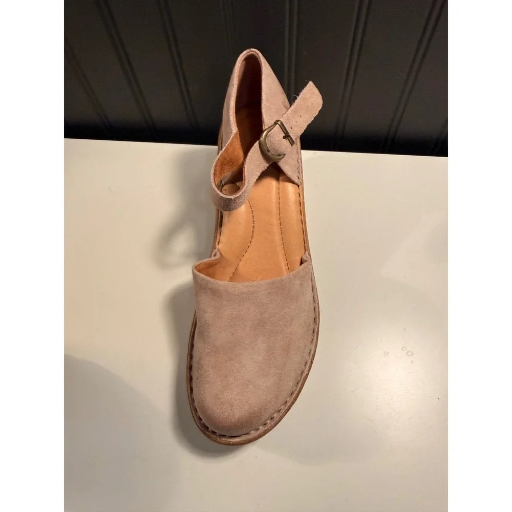 Born Womens Suede Leather Wedge Sandals Ankle Strap Blush Pink BR0040179 Size 8M
